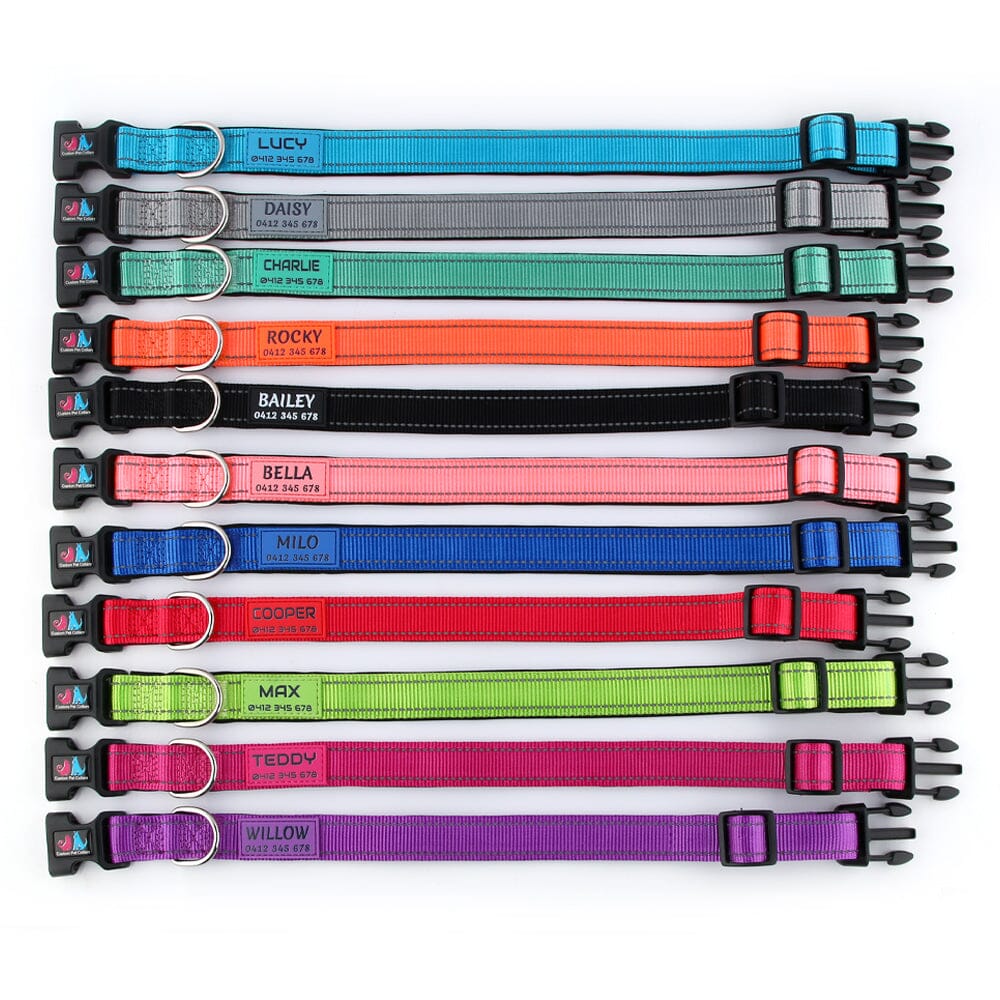 Personalised Printed ID Reflective Deluxe Padded Dog Collar Custom