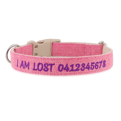 Personalised Dog Collar – Embroidered Hemp | Eco-Friendly with Plastic Buckle