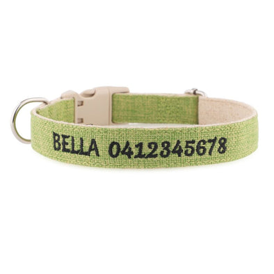 Personalised Dog Collar – Embroidered Hemp | Eco-Friendly with Plastic Buckle