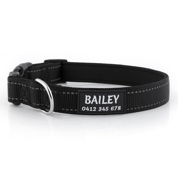 Personalised Dog Collar – Printed ID Patch | Reflective Deluxe Padded