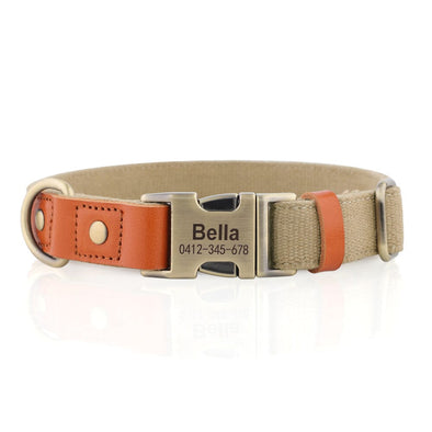 Personalised Hemp & Leather Dog Collar – Laser Engraved Buckle, Double-Layer Hemp Webbing