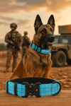 Personalised Tactical Dog Collar – Printed ID Patch with Leather Handle | Reflective Heavy-Duty
