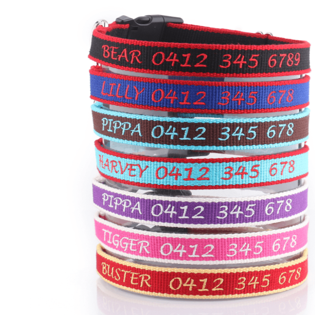 Embroidered Organic Bamboo Personalised Dog Collar Custom Pet Collars