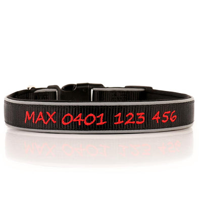Personalised Dog Collar – Embroidered Reflective Nylon & Neoprene | Super Premium Padded Safety