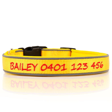 Personalised Dog Collar – Embroidered Reflective Nylon & Neoprene | Super Premium Padded Safety