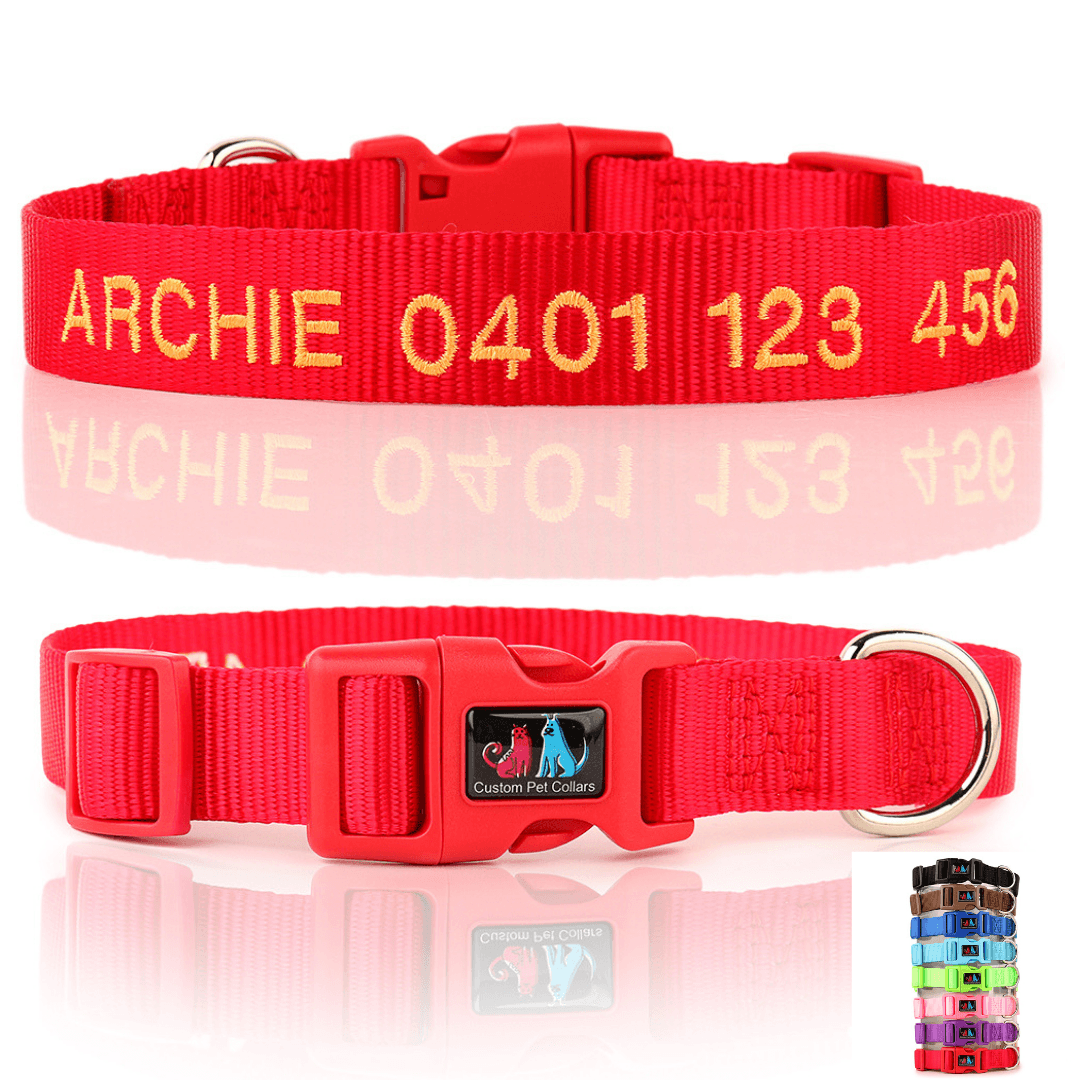 Personalised Dog Collar Embroidered Nylon Classic Styling Custom Pet Collars